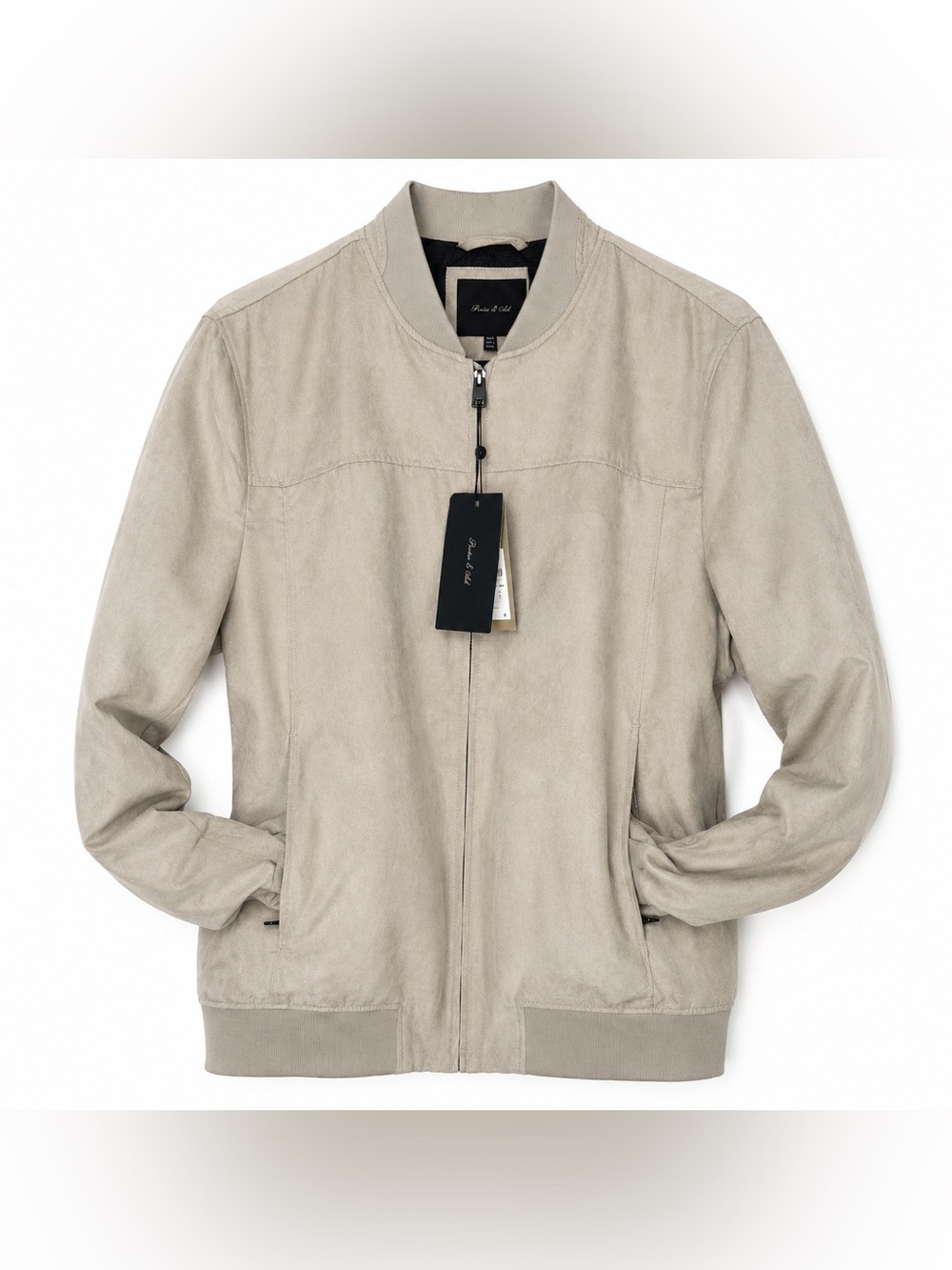 Porter & Ash NWT Size Large Taupe Suede Feel Bomber Jacket